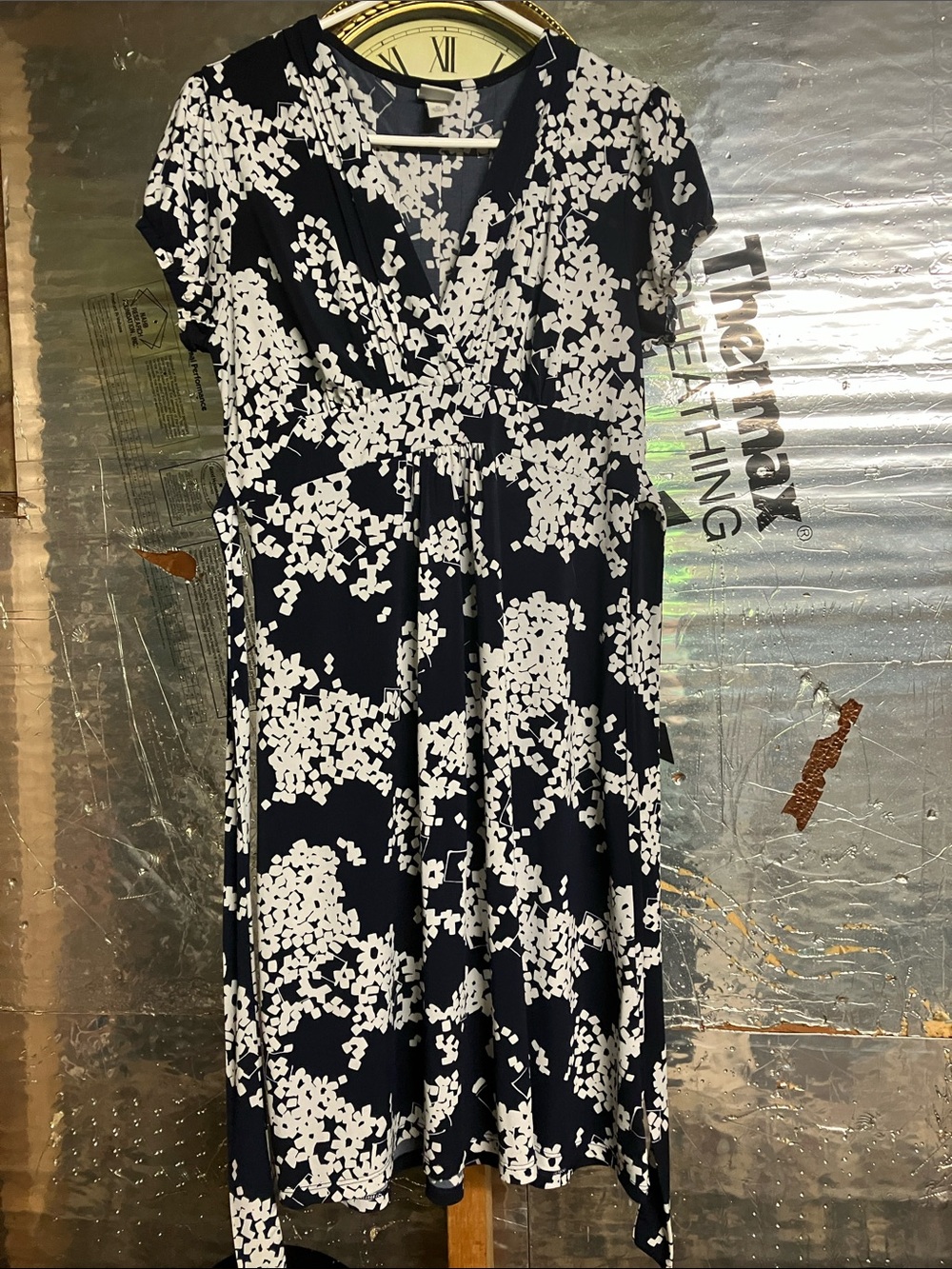 Women’s Navy and White Floral Wrap Dress